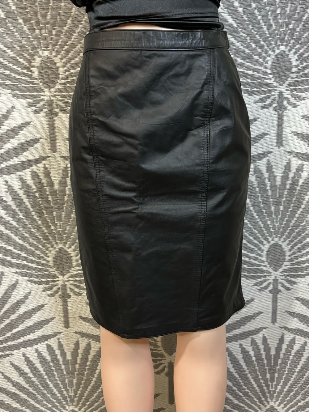 Vtg 90s Black Leather Pencil Skirt Women’s M 11/12 Goth Biker Grunge Lined